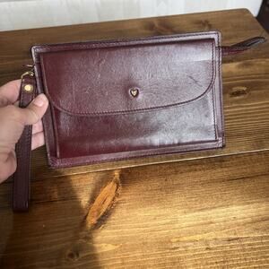 Pierre Waldon International Purse Clutch Wristlet Burgundy Leather